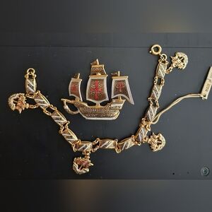 VINTAGE DAMASCENE  SHIP BRACELET & BROOCH